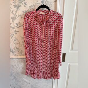 Tory Burch Daisy Print Silk Tunic Dress Red White Size 0